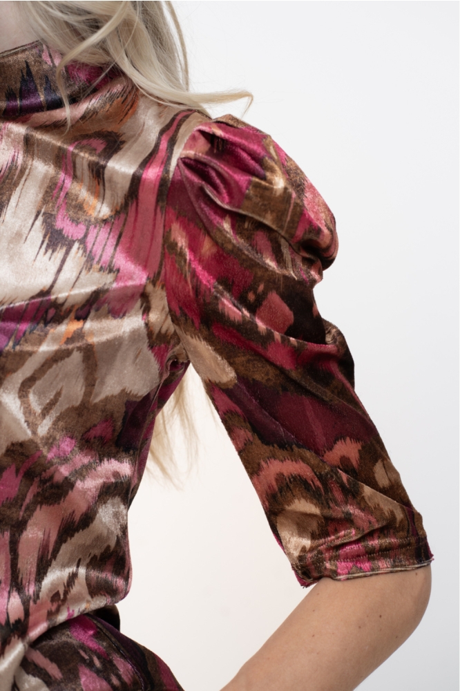 TOP MET PLOOIMOUWEN EN PRINT 53651 20 CAMEL/PINK